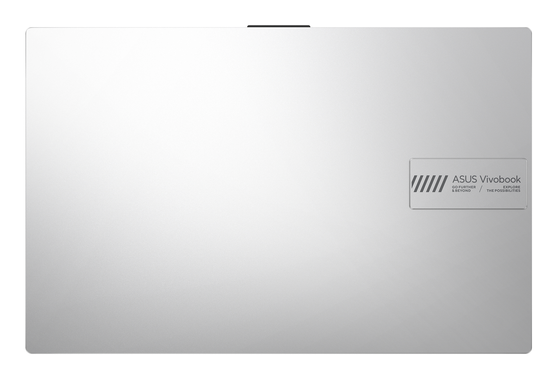 Srebrny laptop ASUS Vivobook. Pokrywa zamknięta, z logo i tekstem w prawym dolnym rogu.