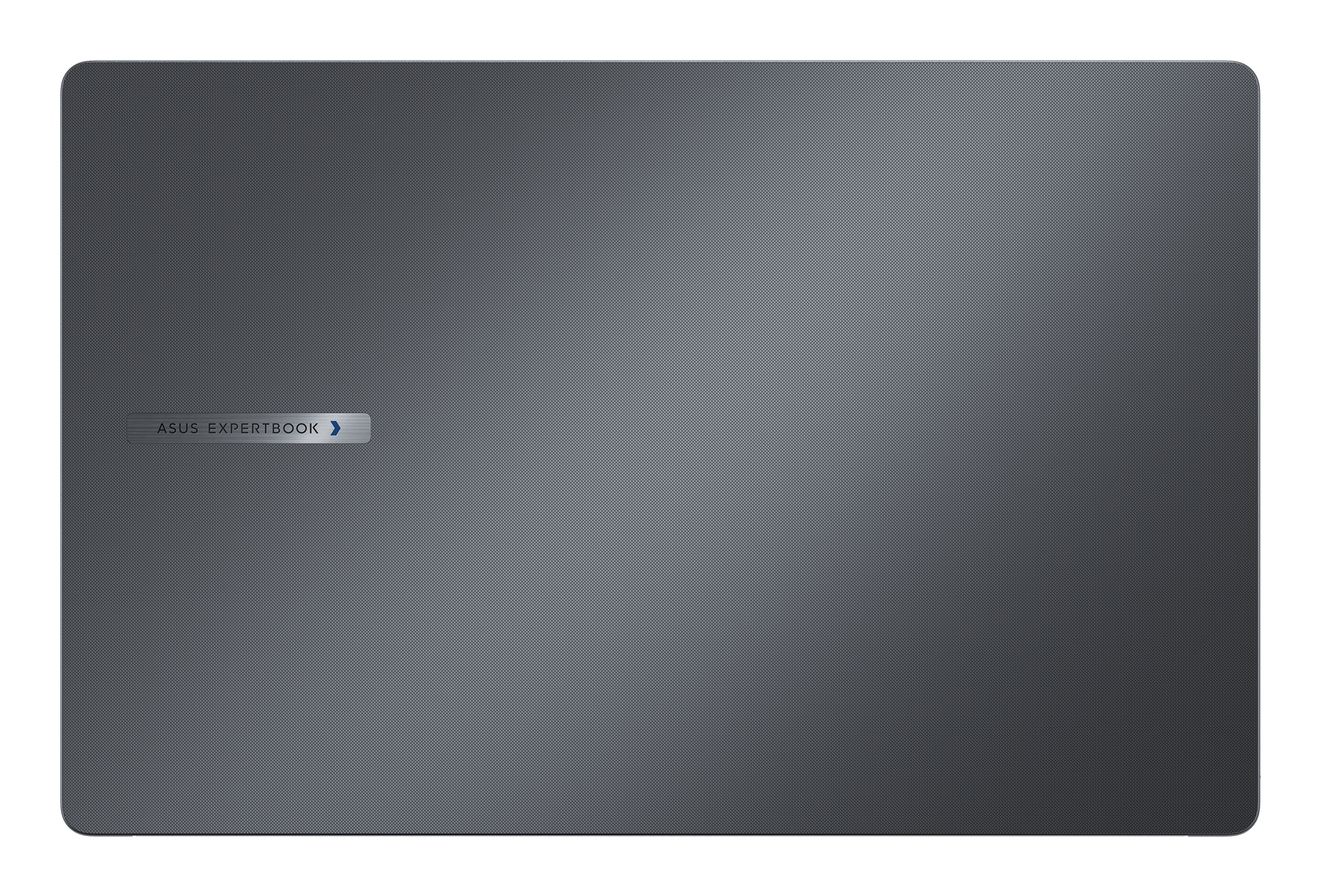Coperchio del laptop grigio scuro. Il logo ASUS EXPERTBOOK si trova in basso a sinistra.