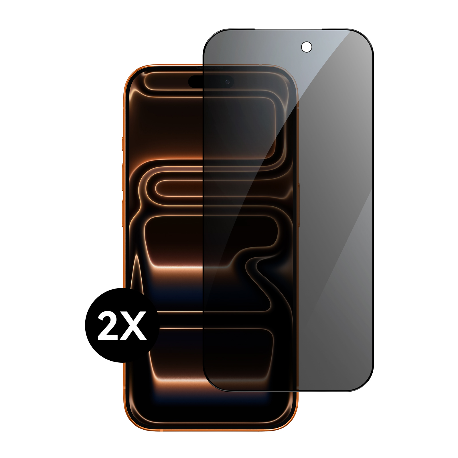 Ein Smartphone mit aufgebrachter Displayschutzfolie. Ein 2X-Aufkleber befindet sich in der Ecke. Das Telefon ist goldfarben.