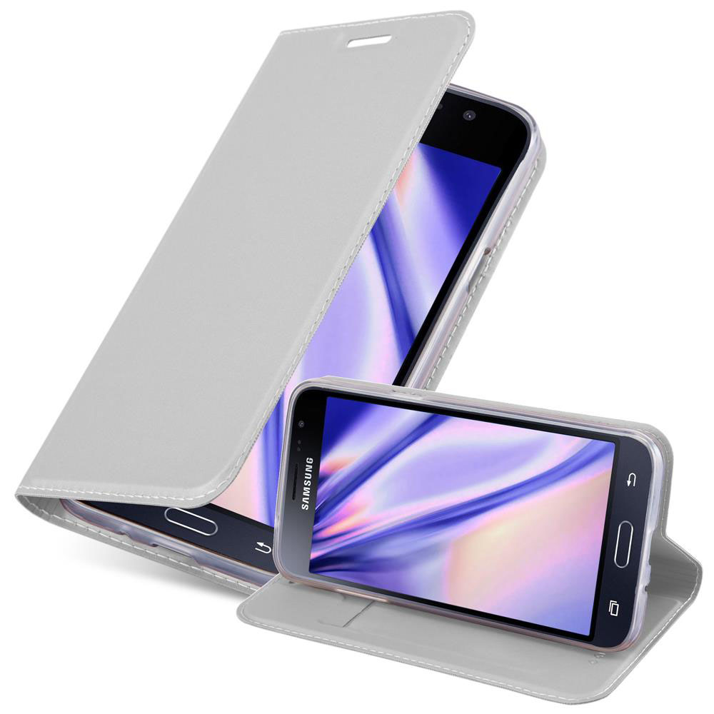 Sono mostrati due smartphone in custodie grigie. Uno è aperto, l'altro chiuso. Gli schermi mostrano motivi astratti colorati.
