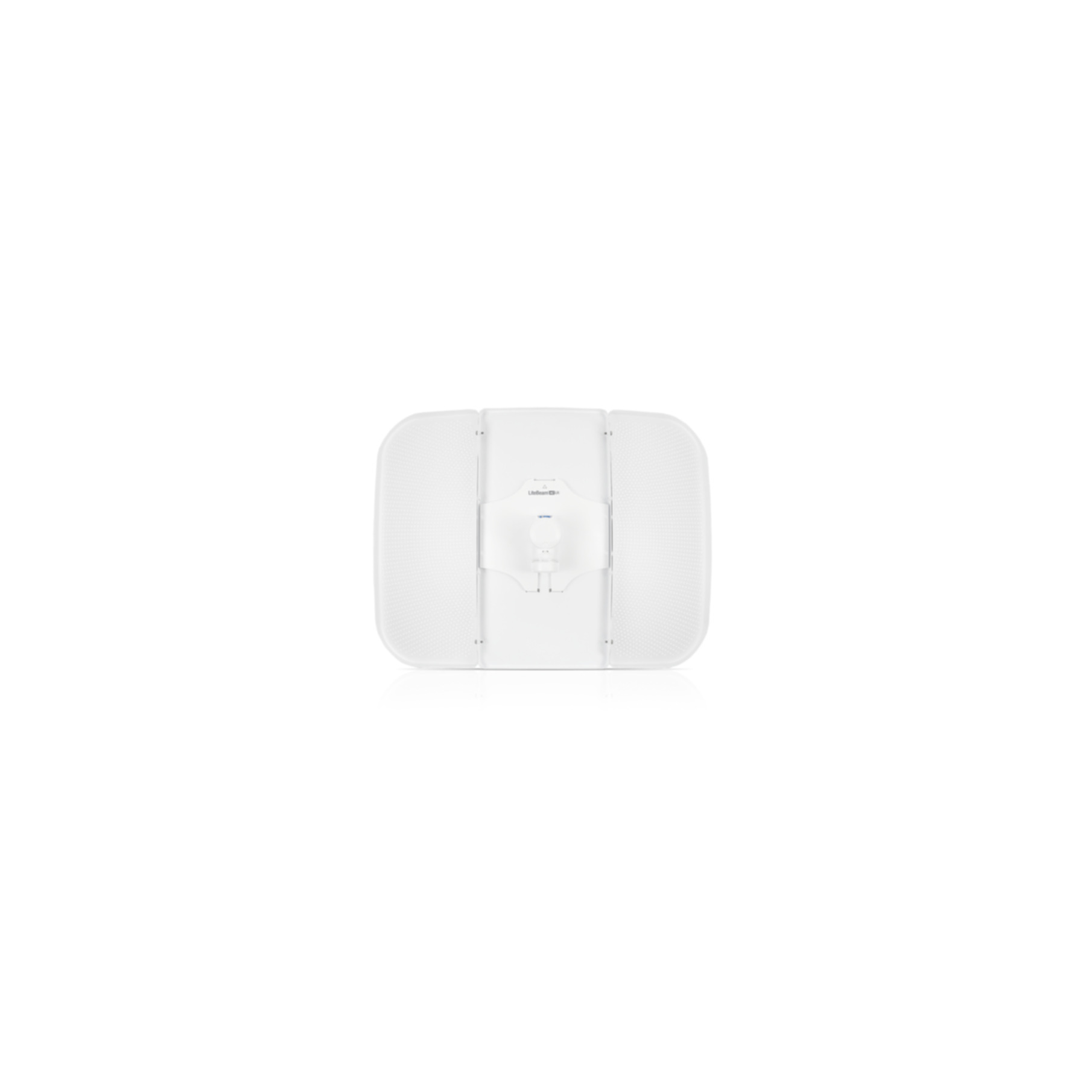 Un dispositivo Ubiquiti LiteBeam bianco, rettangolare con lati arrotondati, centrato su sfondo bianco.