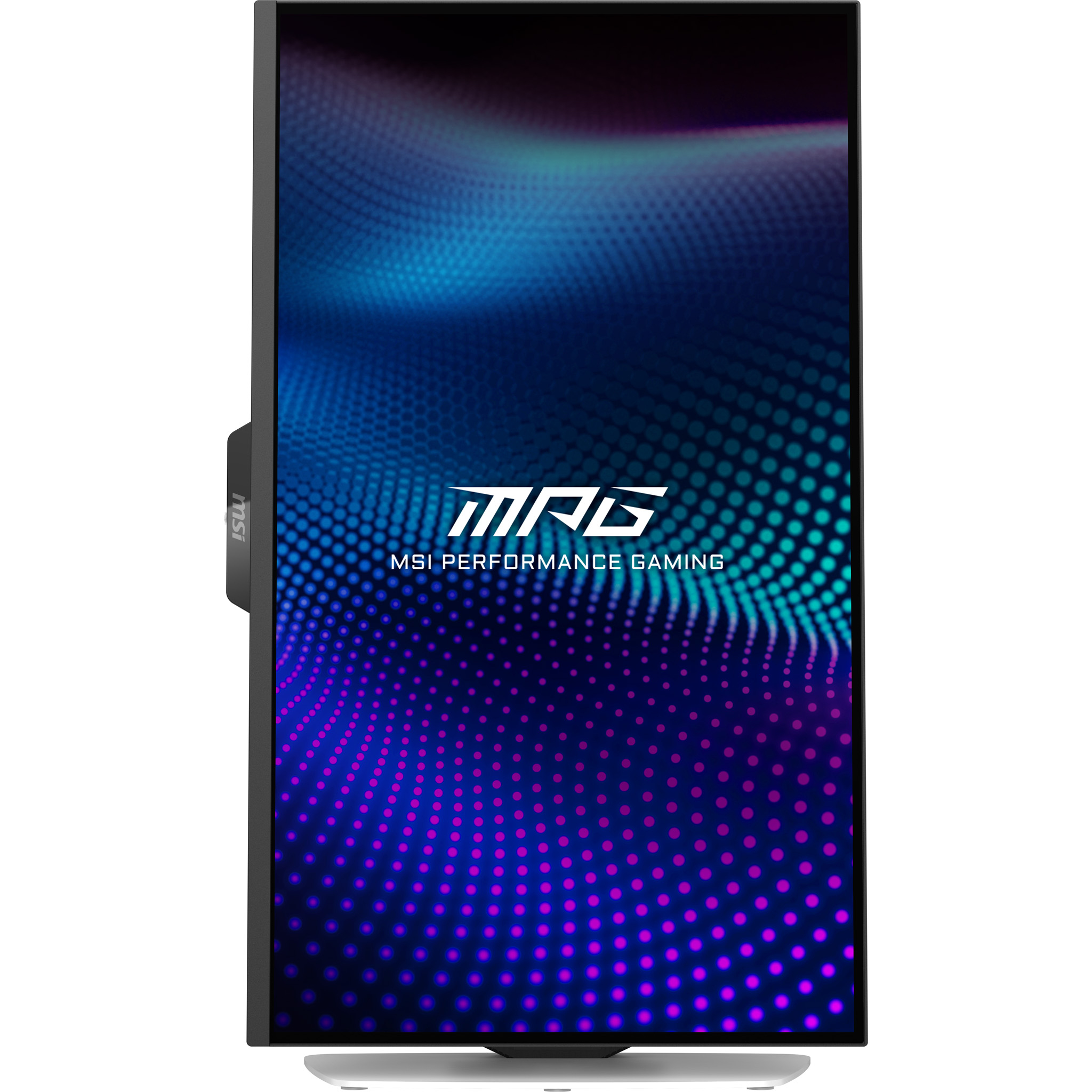 Monitor gaming MSI. Muestra un fondo degradado azul y morado con el logotipo MPG y texto MSI Performance Gaming.