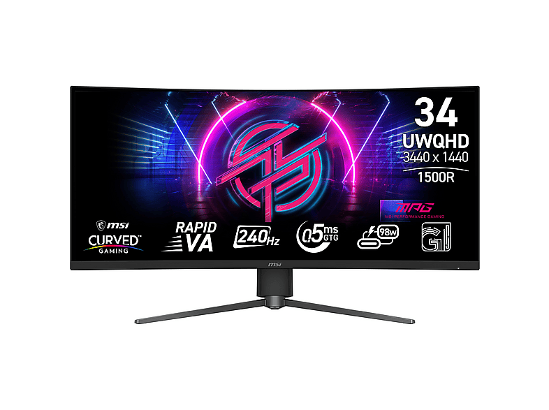 MSI MPG 346CQRF X24 240Hz 34 inç UWQHD 0,5 ms 0 Hz Gaming Monitör Siyah