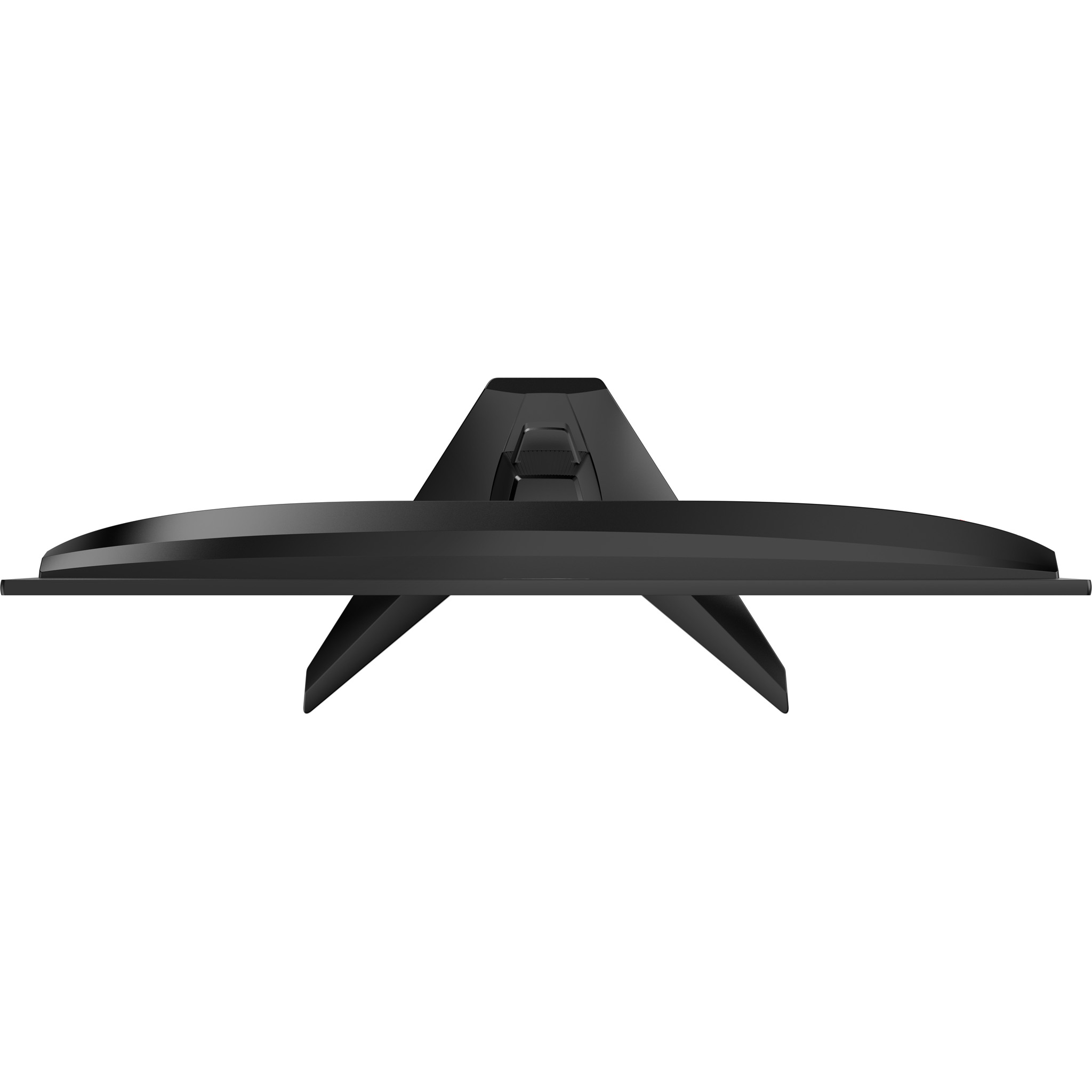 Czarny monitor komputera, widok z góry. Ma zakrzywiony ekran i podstawę z nogami.