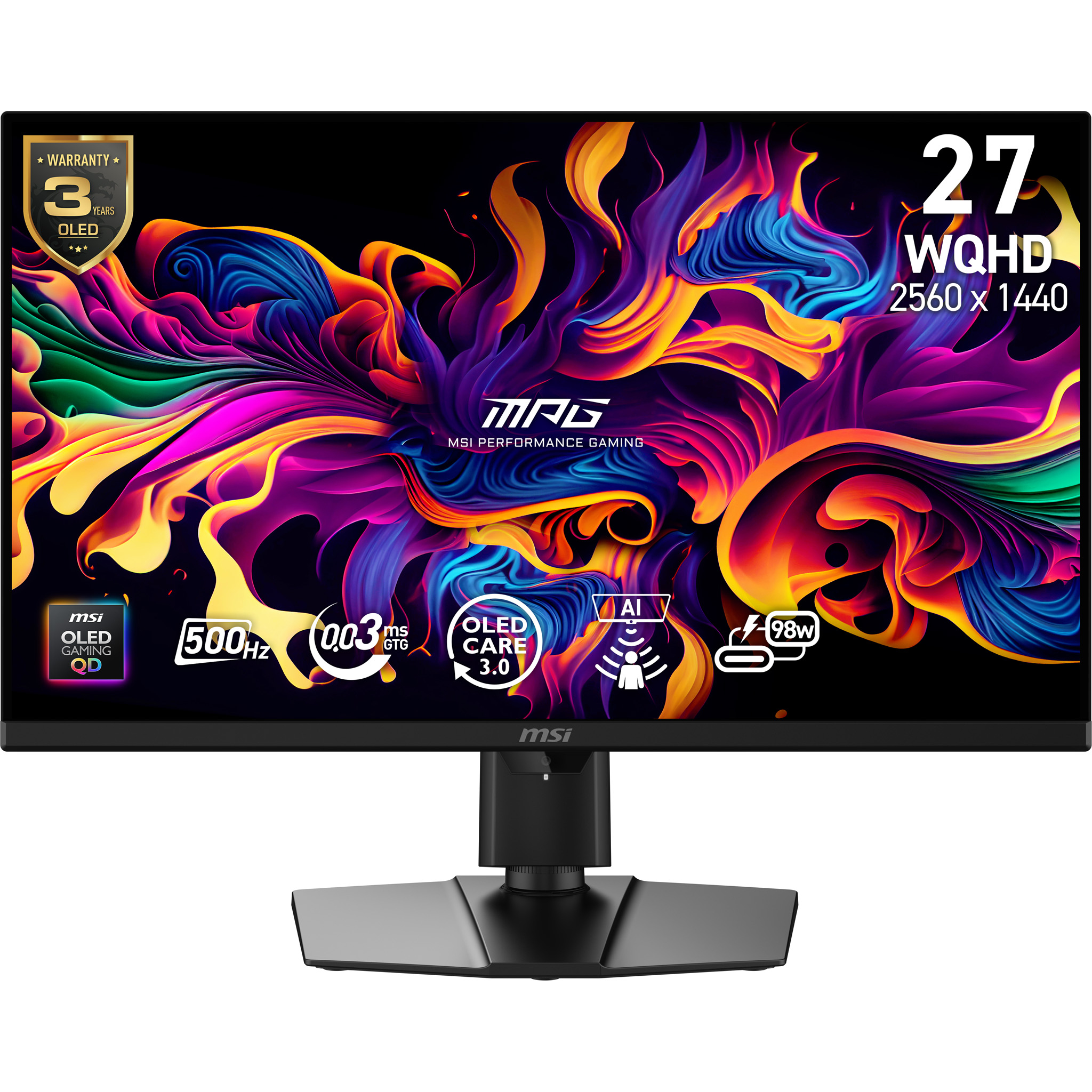 MSI MPG 271QR QD-OLED X50 Adaptive Sync Pivot 26,5 inç WQHD 1 ms 500 Hz Gaming Monitör Siyah