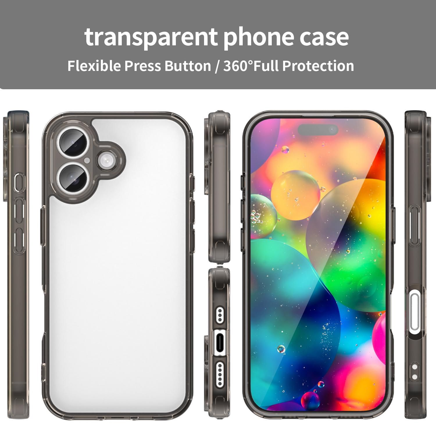 Transparente Handyhülle mit farbenfrohem, ölgemäldeähnlichem Hintergrund, aus verschiedenen Blickwinkeln gezeigt, um Design zu zeigen.