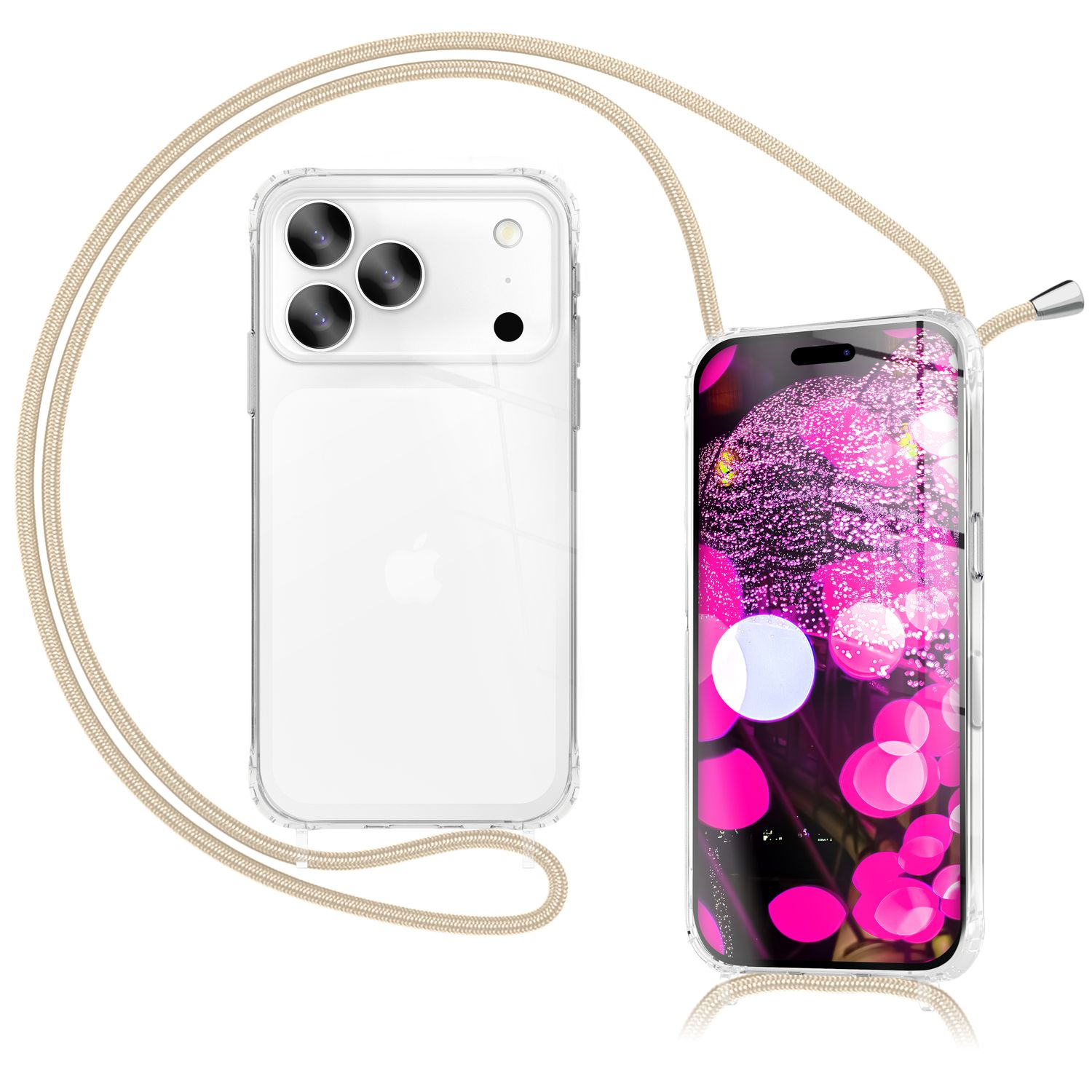 NALIA Hlle "Hangit", Klare Umhngehlle, 160cm Band, Umhngetasche, Apple,  iPhone 17 Pro Max, Sandstein Beige | SATURN
