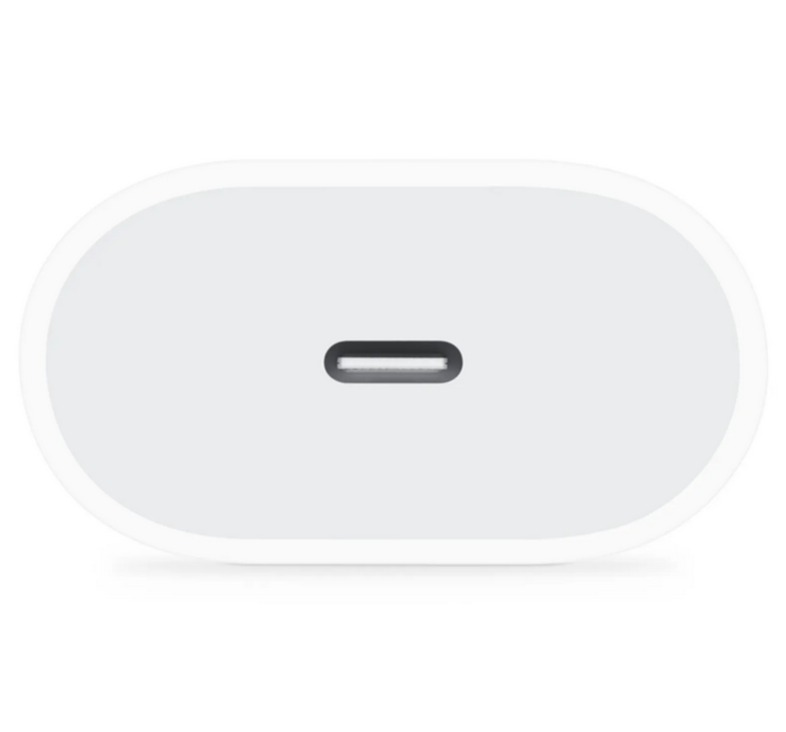Un caricatore USB-C bianco con una porta nera al centro.