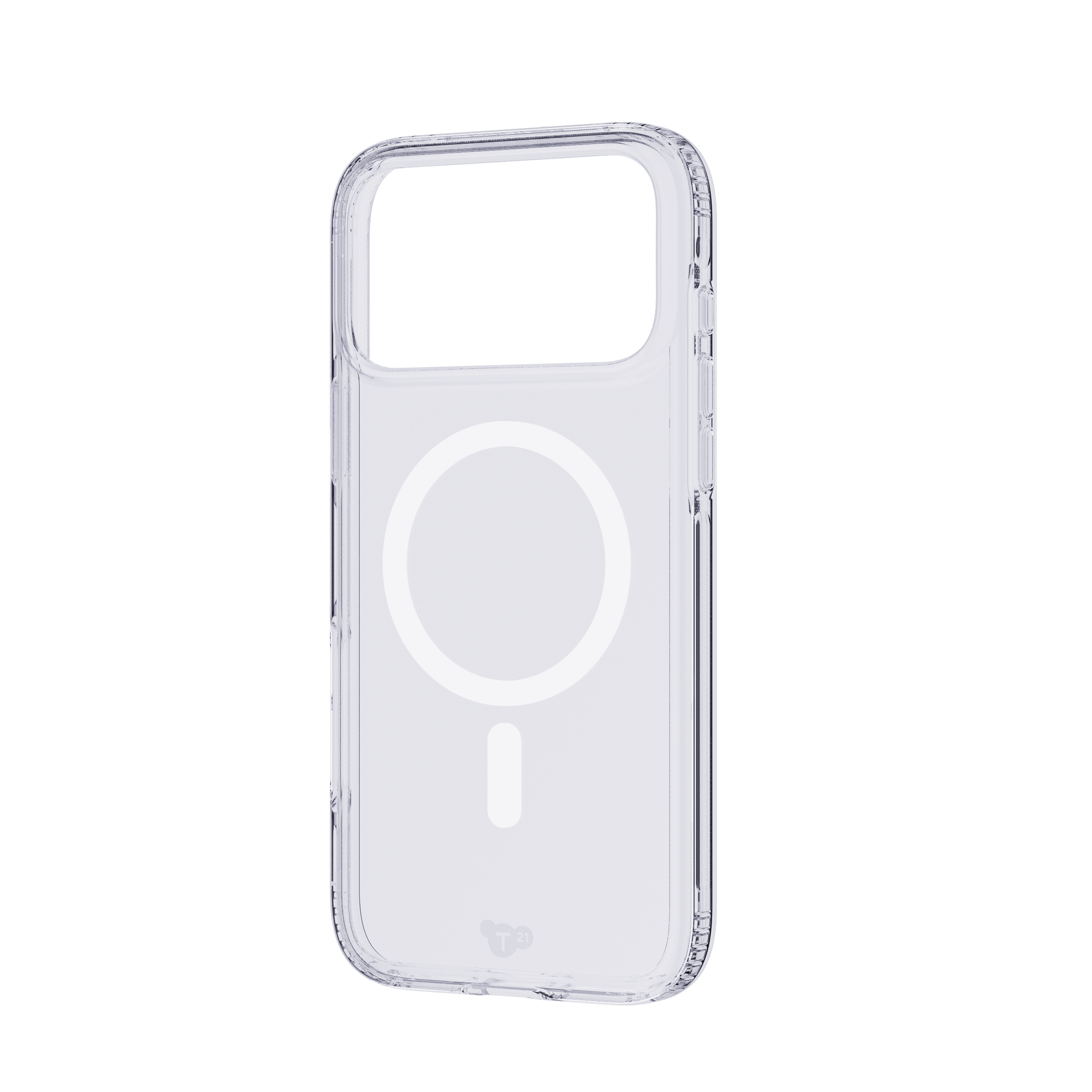Transparante telefoonhoes. Voorzien van een MagSafe ring en een minteken. De hoes is transparant.
