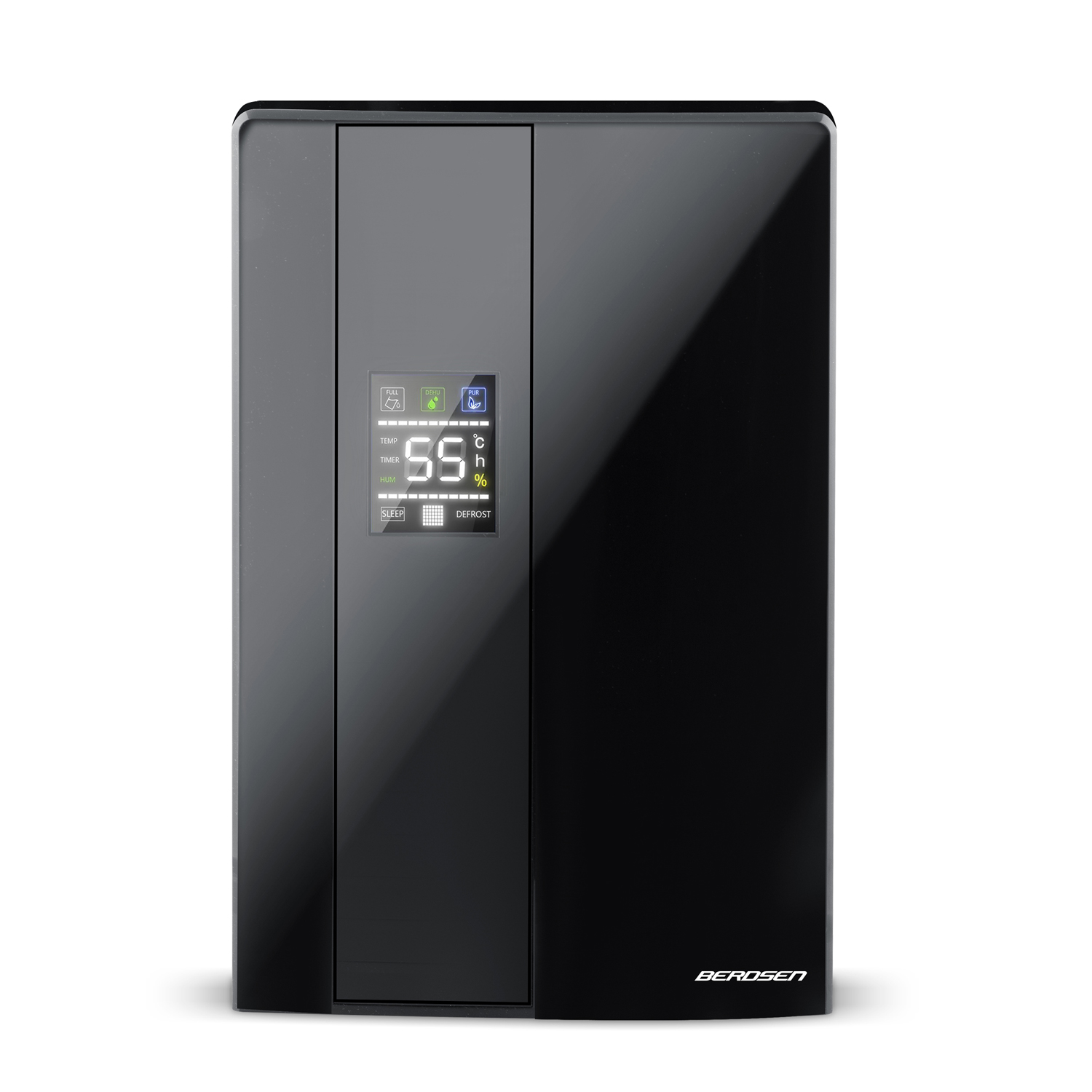 Czarne urządzenie z cyfrowym wyświetlaczem pokazującym temperaturę i inne funkcje. Nazwa marki BERDSEN na dole.