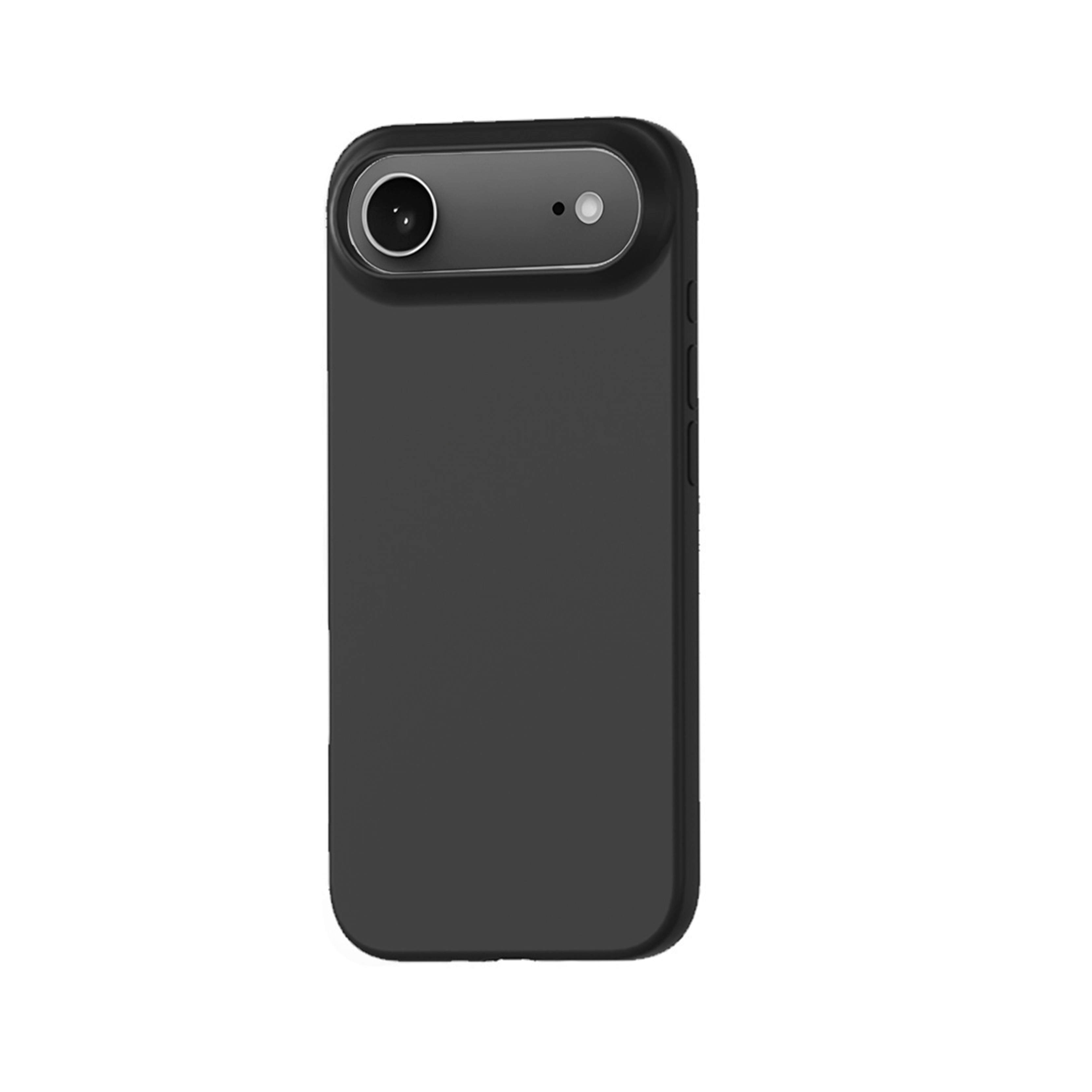 Ein schwarzes Telefon-förmiges Gerät mit Kamerakomponenten oben. Es ist vor weißem Hintergrund.