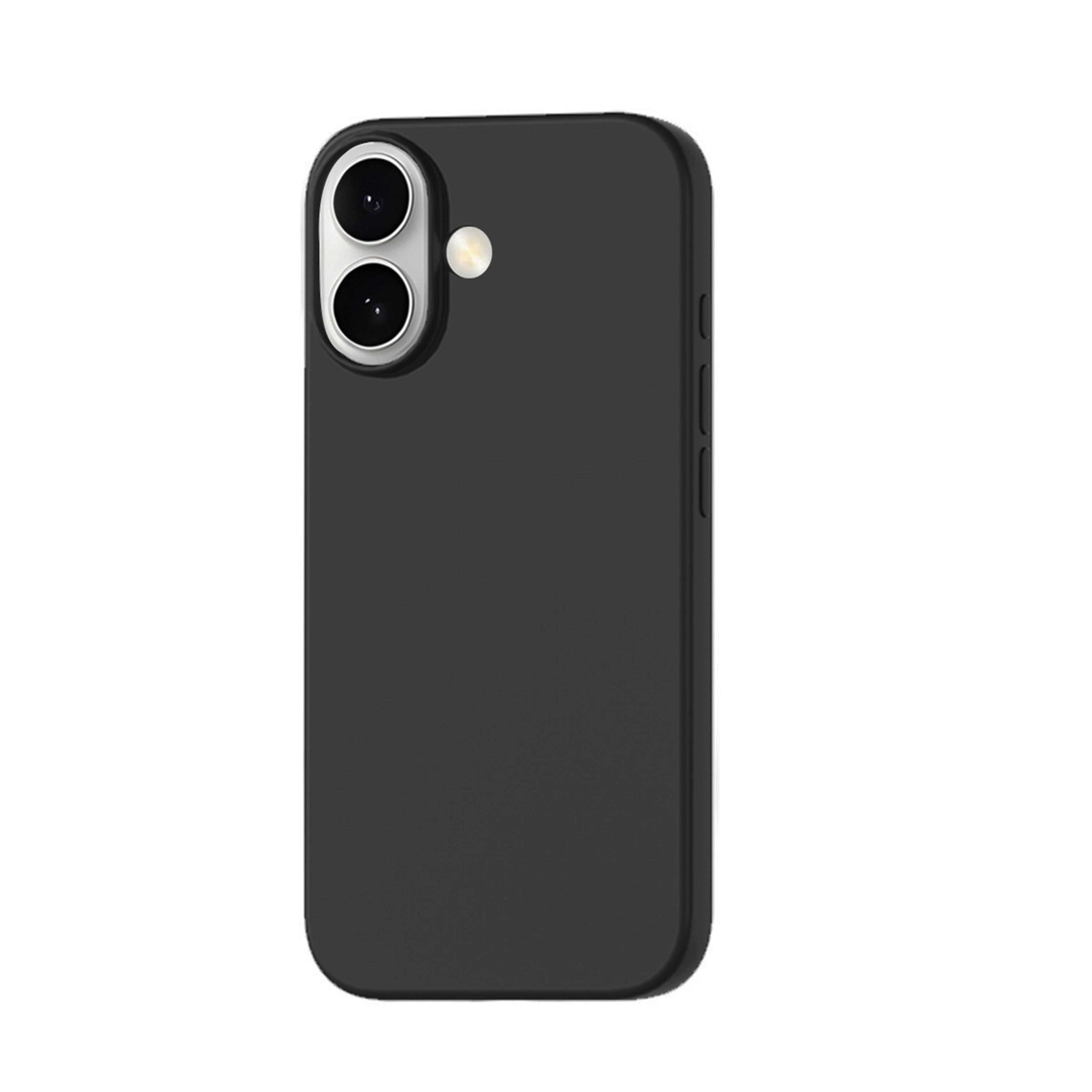 Schwarze Handyhülle mit Kameraausschnitten und Knöpfen an der Seite. Es ist ein schlichtes Design.