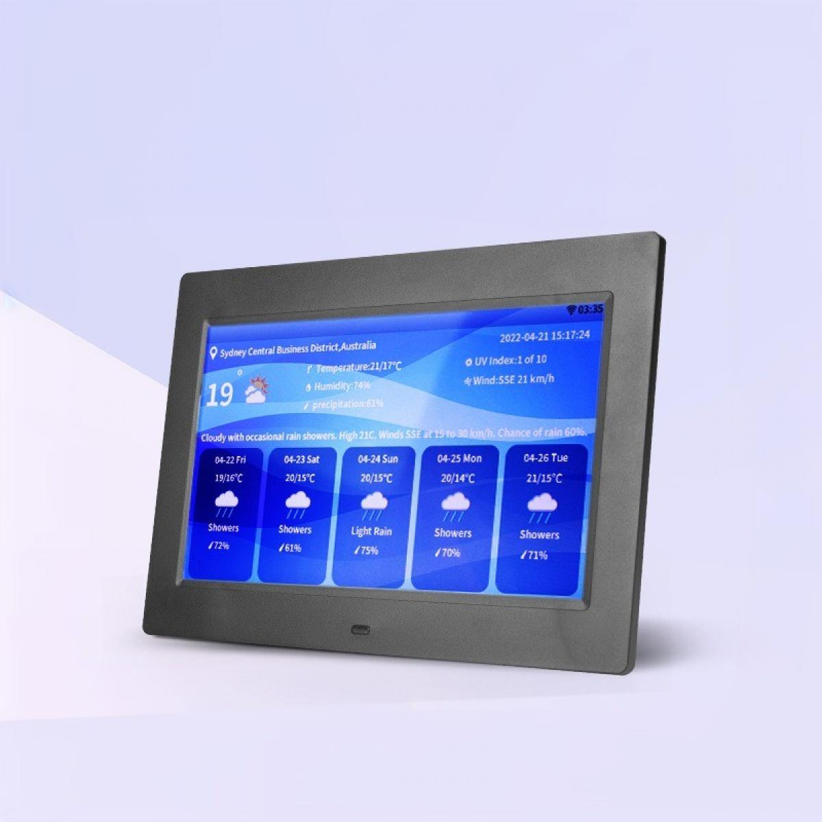 Digitales Wetterdisplay mit aktuellen Bedingungen, Datum, Uhrzeit und einer Vorhersage für Sydney, Australien.