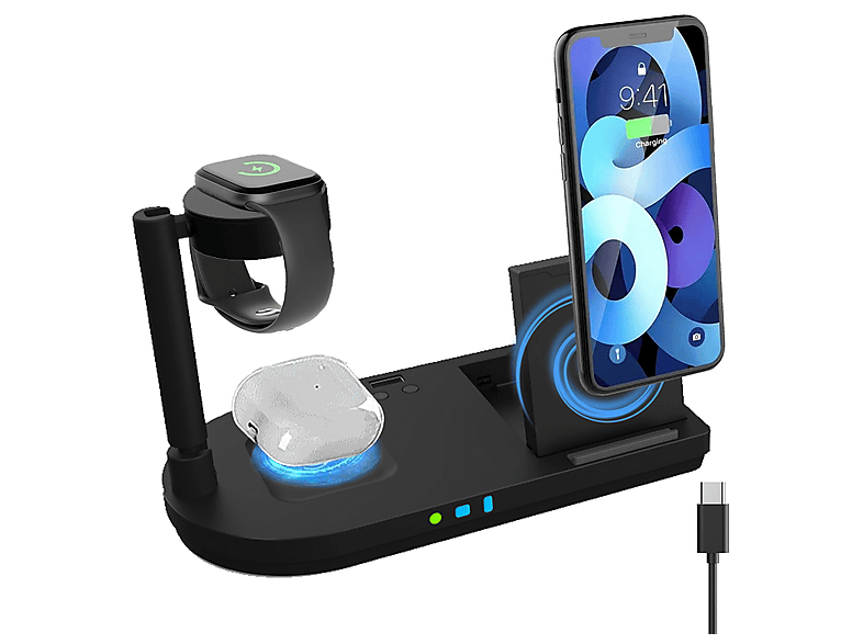 NAXSIR 4-in-1 Drahtloses Ladegerät Ladestation Samsung, Apple und mehr., schwarz