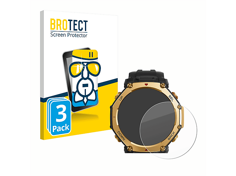 BROTECT 3x Schutzglas Panzer Folie Glas klar Schutzfolie (für Huami Amazfit T-Rex 3 Pro (48 mm))