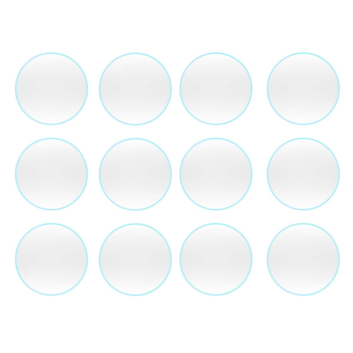 Douze cercles blancs avec un contour bleu clair sont disposés en grille sur fond blanc. Chaque cercle est identique.