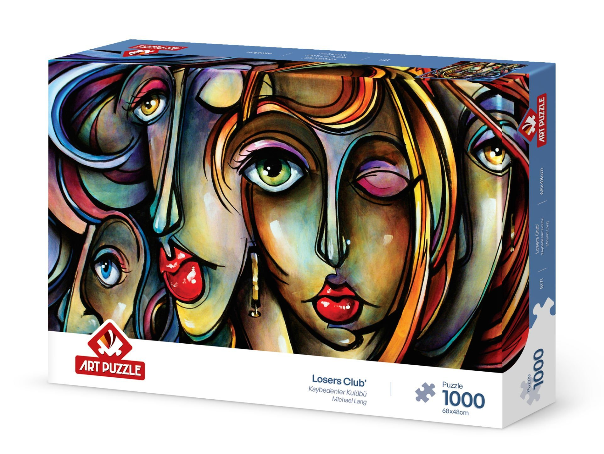 Canlı renklerde soyut yüzlerin olduğu yapboz kutusu. Kutuda 'Art Puzzle' ve 'Losers Club' yazıyor, 1000 parça.