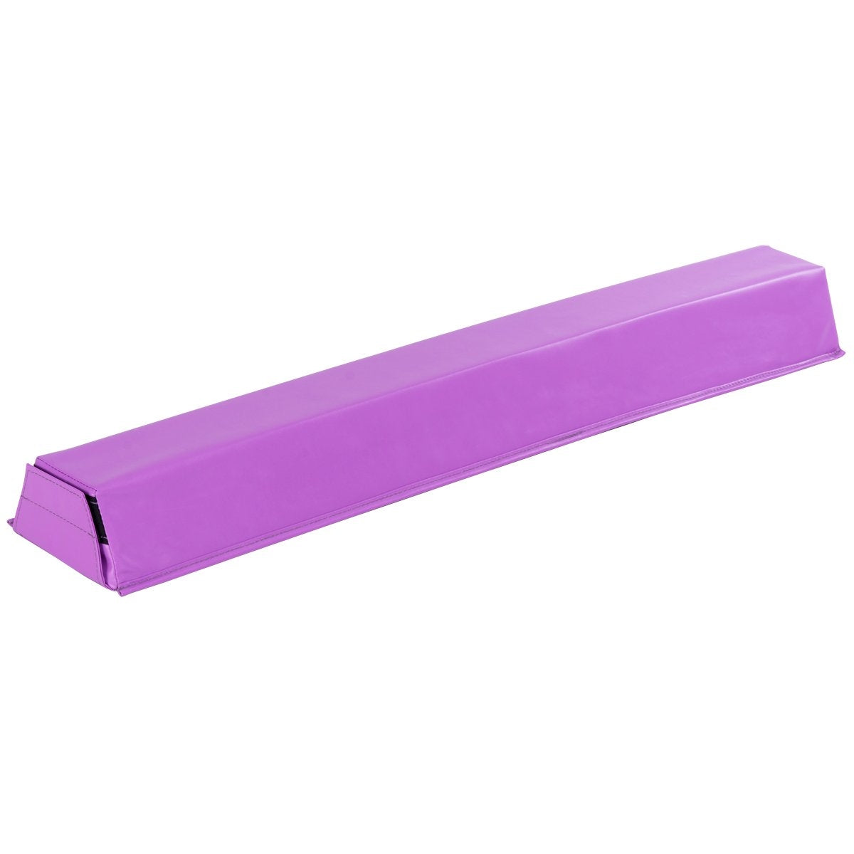 Una barra de equilibrio rectangular púrpura aislada sobre fondo blanco. Es larga y baja.