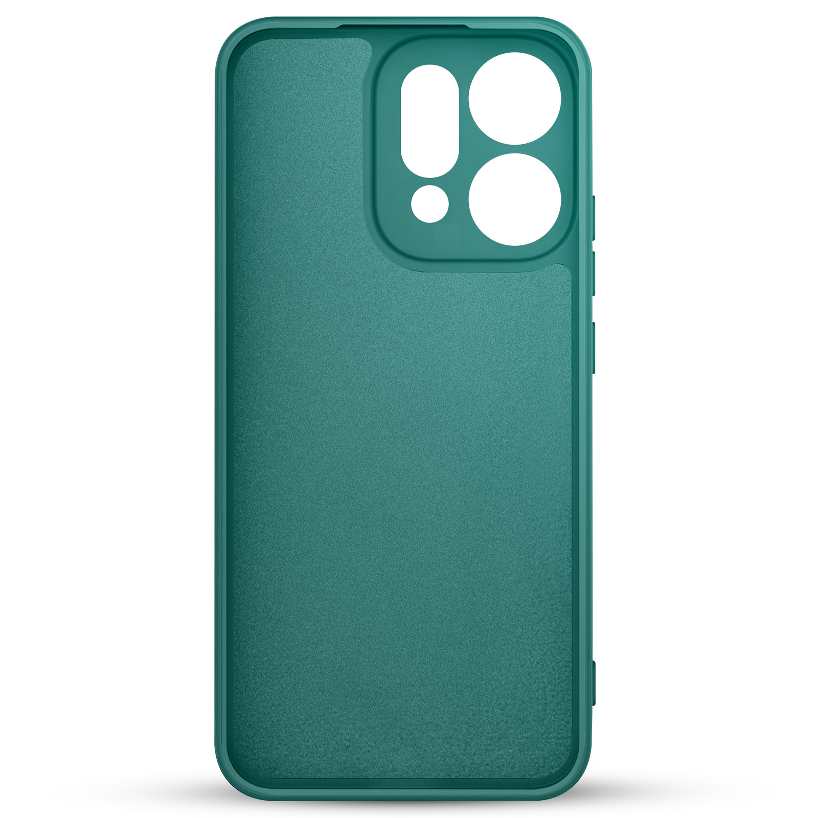 Une coque de téléphone sarcelle, texturée, avec des découpes pour l'appareil photo. Fond blanc, ombre présente. Pour smartphone.