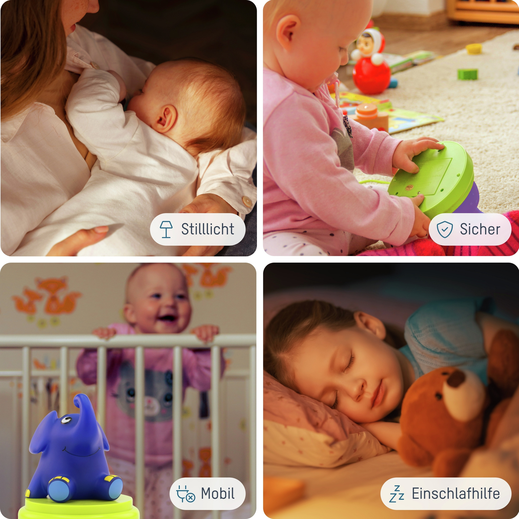 Stillendes Baby im Arm der Mutter, weißes Hemd. Ein Baby schläft. Der Hintergrund ist dunkel.