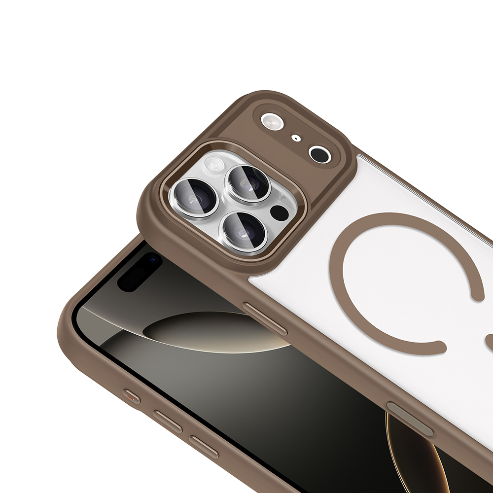GPACK iPhone 17 Pro Uyumlu Krom Buttom M-Safe Şarj Özellikli Telefon Kılıfı Bej