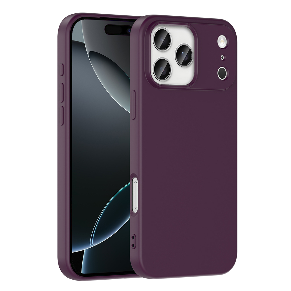 İçinde bir telefon bulunan mor bir telefon kılıfı. Kılıf, kamera ve düğmeler için açıklıklara sahiptir. Telefon ekranı görünür.