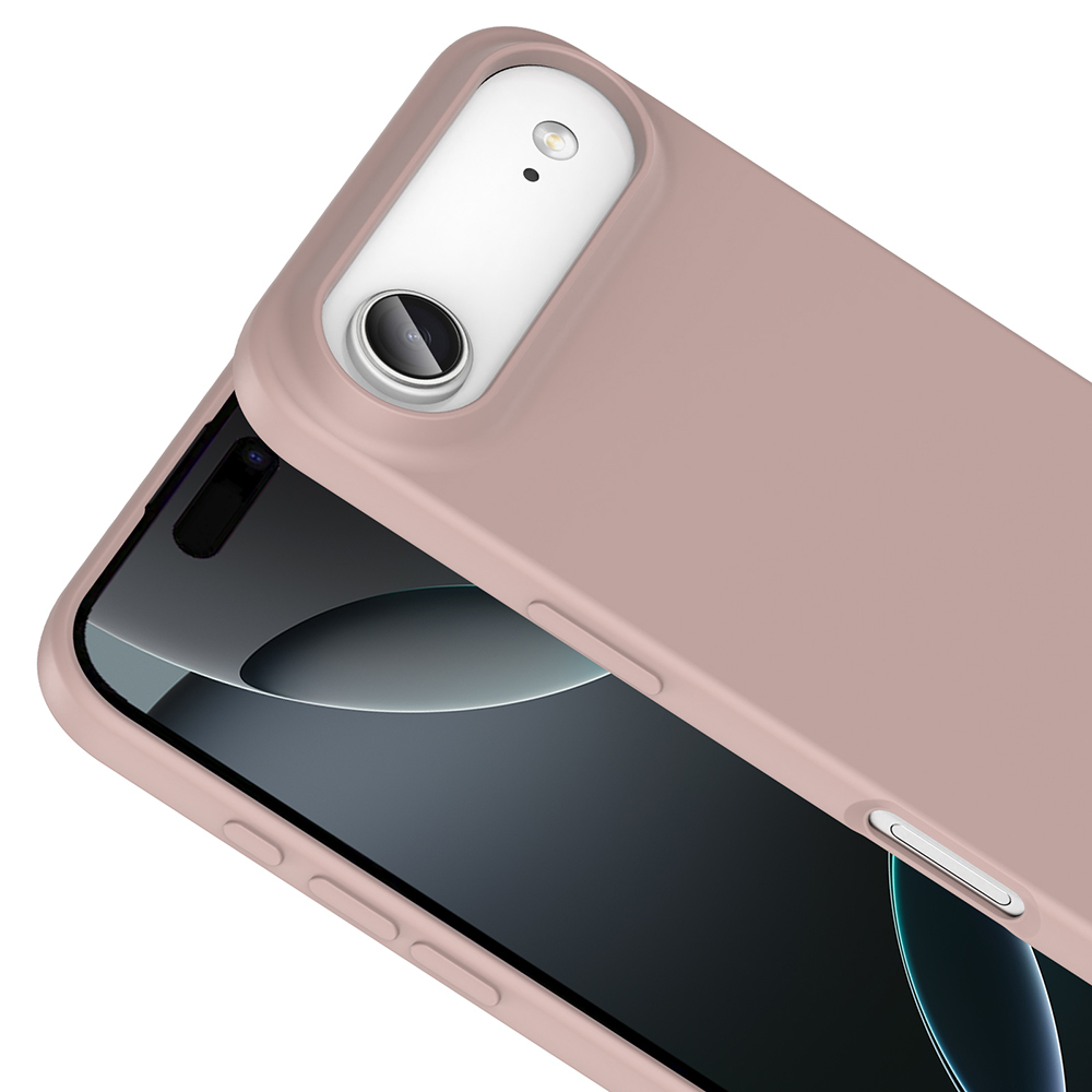 Pembe bir telefon kılıfının, kamera boşluğu ve görünen telefon ekranıyla yakın çekimi. Kılıf, telefonu kısmen kapatıyor.