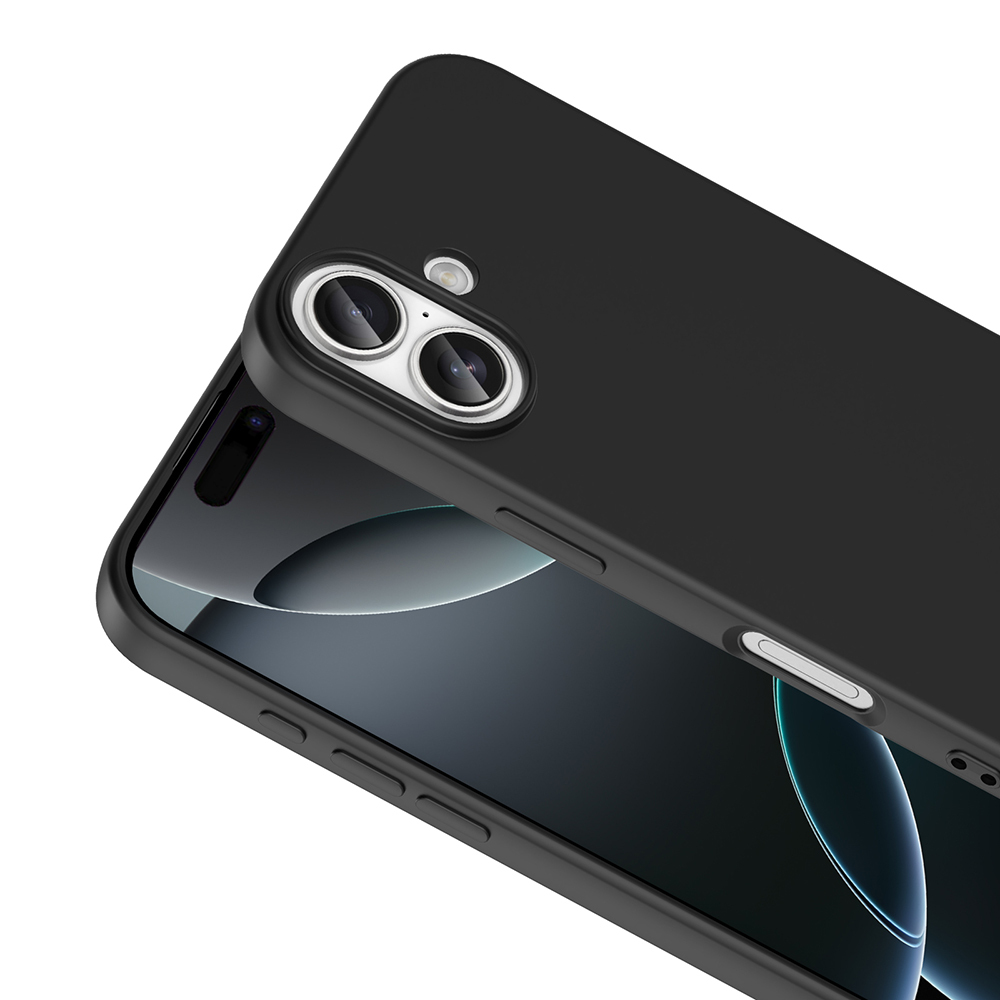 Kameralı siyah bir telefon kılıfı bir telefonun üzerine yerleştirilmiş. Telefonun ekranı görünür durumda. Kılıfın düğmeleri var.