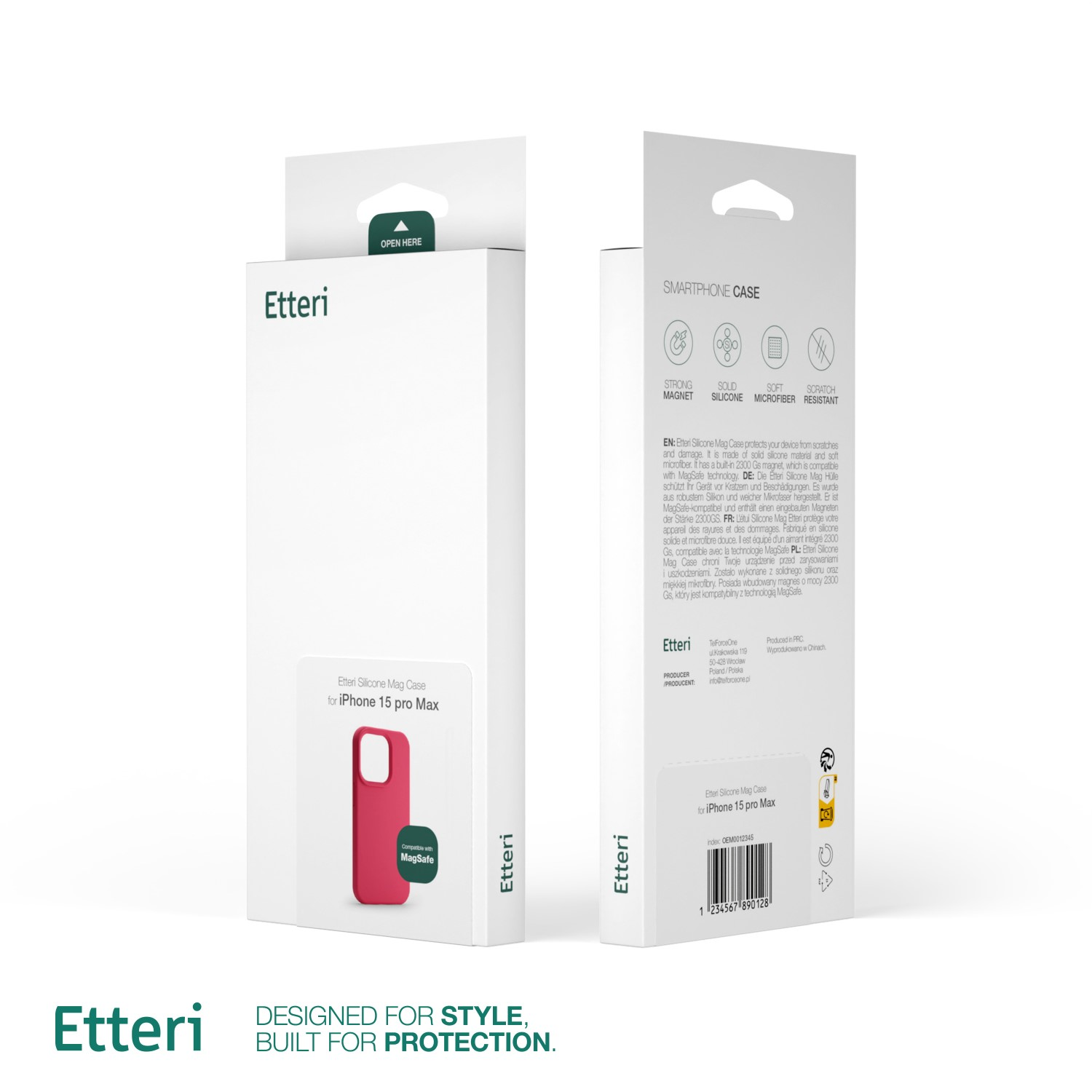 Białe pudełko na etui na telefon z marką "Etteri". Pokazuje etui i informacje o produkcie.