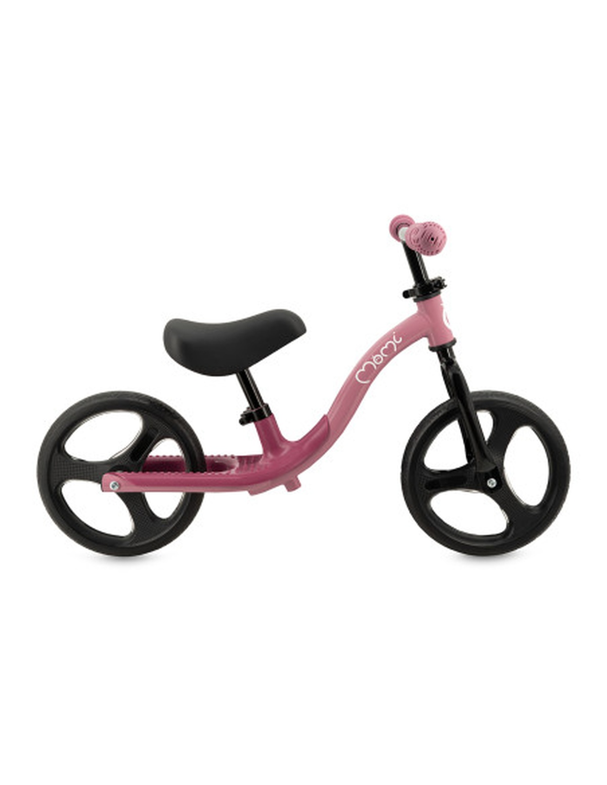 Ein pinkfarbenes Laufrad mit schwarzen Rädern und Sitz. Es ist für kleine Kinder zum Gleichgewicht lernen konzipiert.