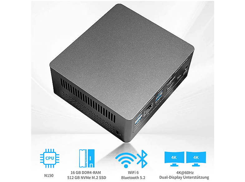 RAYOFI N9E, Mini PC mit Intel® N-Series Alder Lake N150 Prozessor, 16 GB RAM, 512 GB SSD, Intel® UHD Graphics Intel® UHD Graphics der 12, Windows 11 Pro