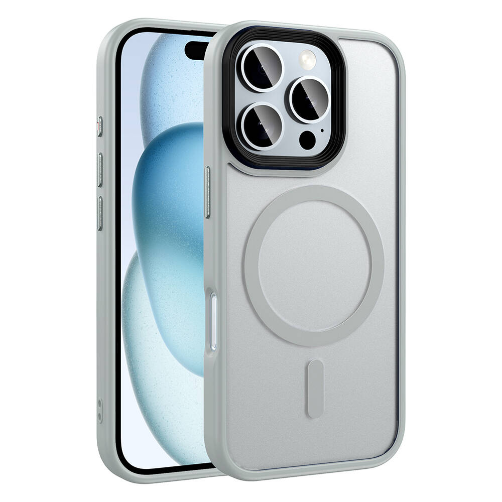 GPACK iPhone 16 Pro Uyumlu Flet M-Safe Şarj Özellikli Telefon Kılıfı Gümüş