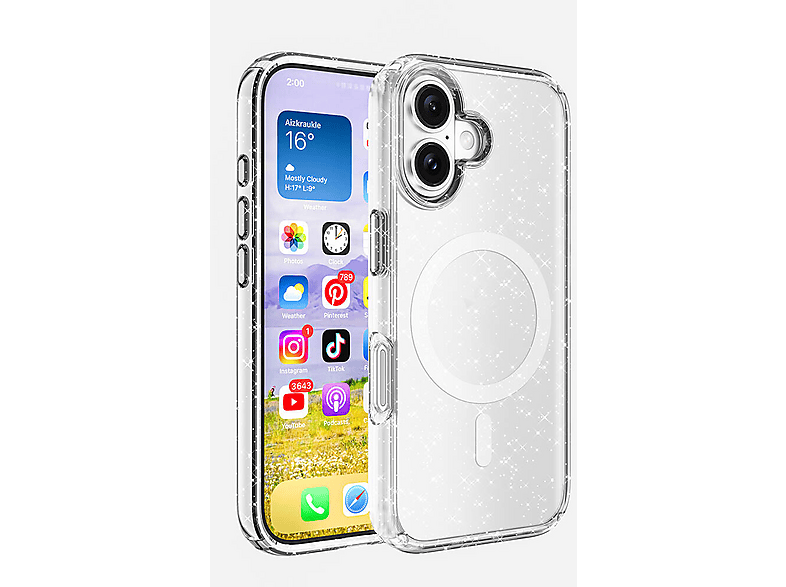 GPACK iPhone 16 Uyumlu Allstar M-Safe Şarj Özellikli Simli Silikon Telefon Kılıfı Şeffaf