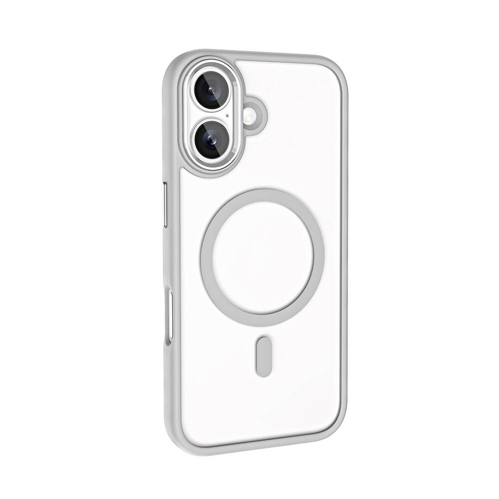 GPACK iPhone 16 Uyumlu Krom Buttom M-Safe Şarj Özellikli Telefon Kılıfı Gümüş