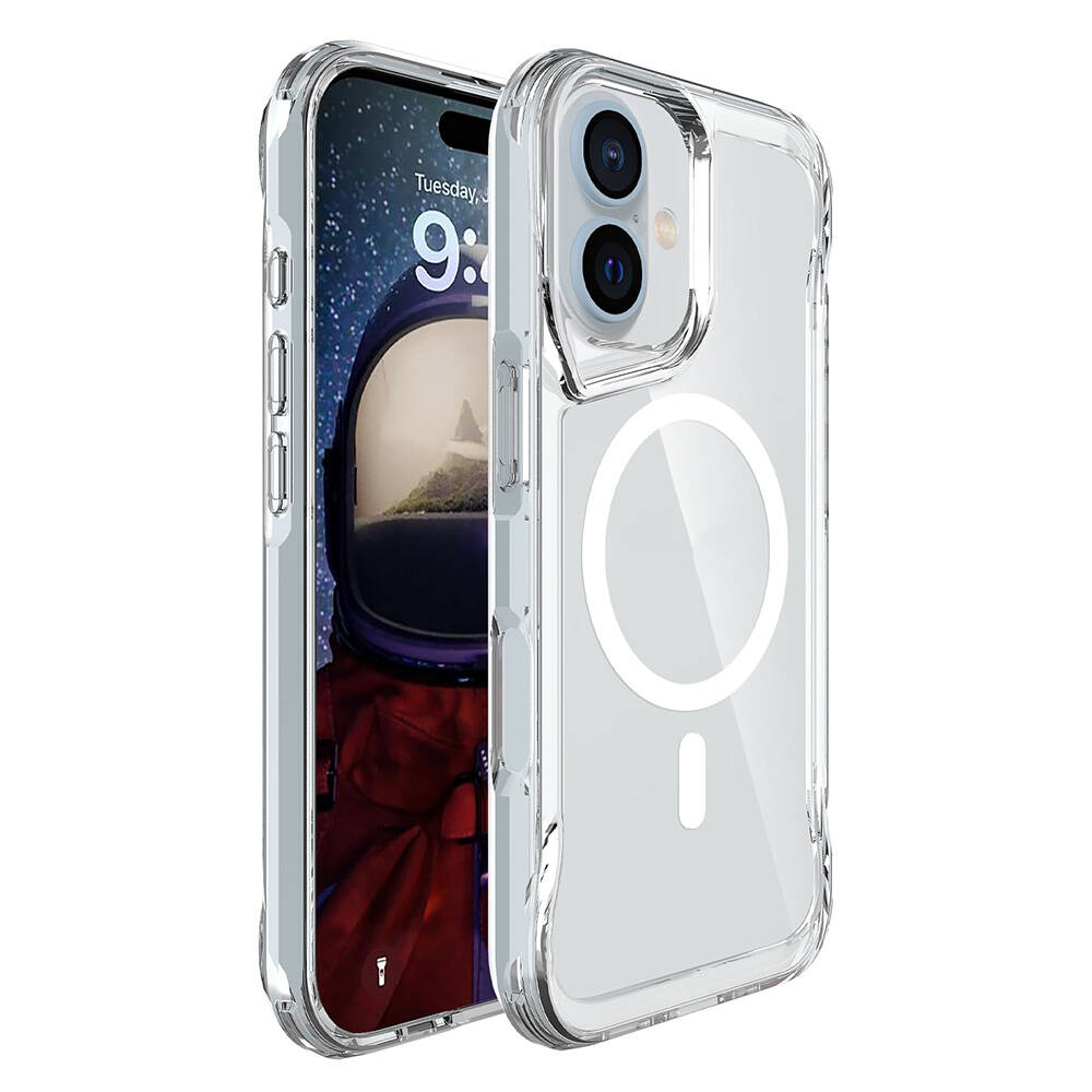 GPACK iPhone 16 Uyumlu T-Max M-Safe Şarj Özellikli Sert Kapak Telefon Kılıfı Şeffaf