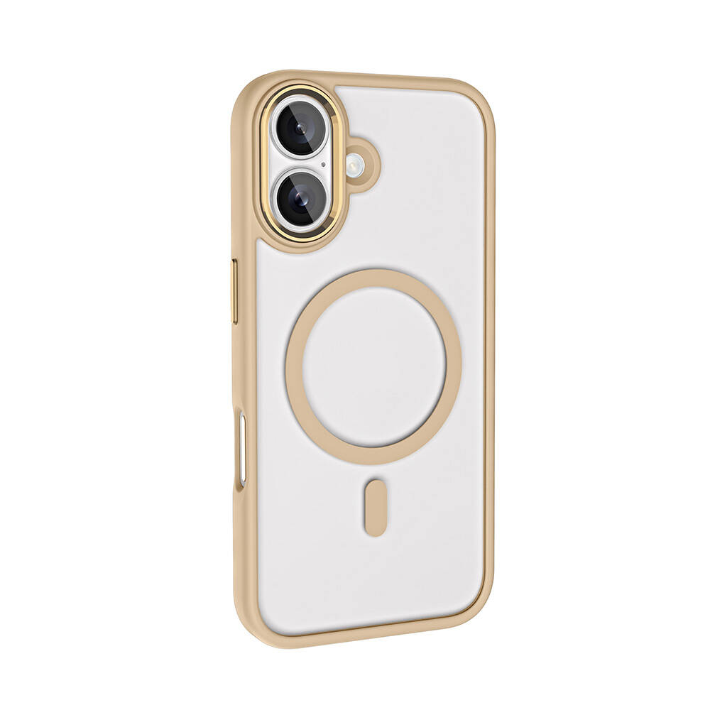 GPACK iPhone 16 Uyumlu Krom Buttom M-Safe Şarj Özellikli Telefon Kılıfı Gold