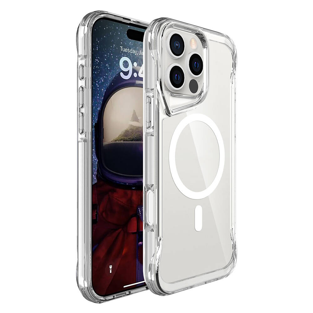 GPACK iPhone 16 Pro Uyumlu T-Max M-Safe Şarj Özellikli Sert Kapak Telefon Kılıfı Şeffaf