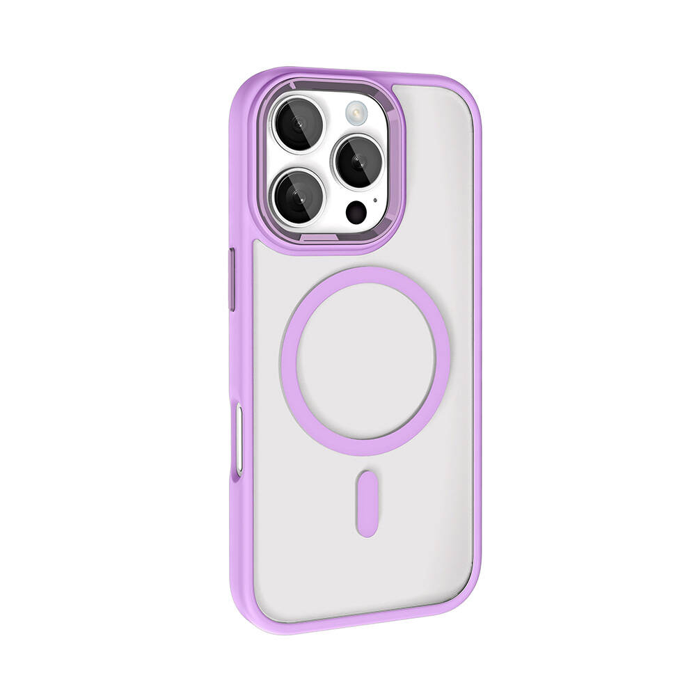 GPACK iPhone 16 Pro Uyumlu Krom Buttom M-Safe Şarj Özellikli Telefon Kılıfı Pembe
