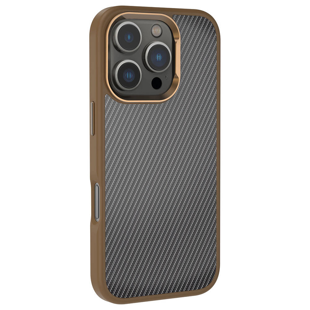 GPACK iPhone 16 Pro Max Uyumlu Venus Karbon Fiber Görünümlü Telefon Kılıfı Kahverengi