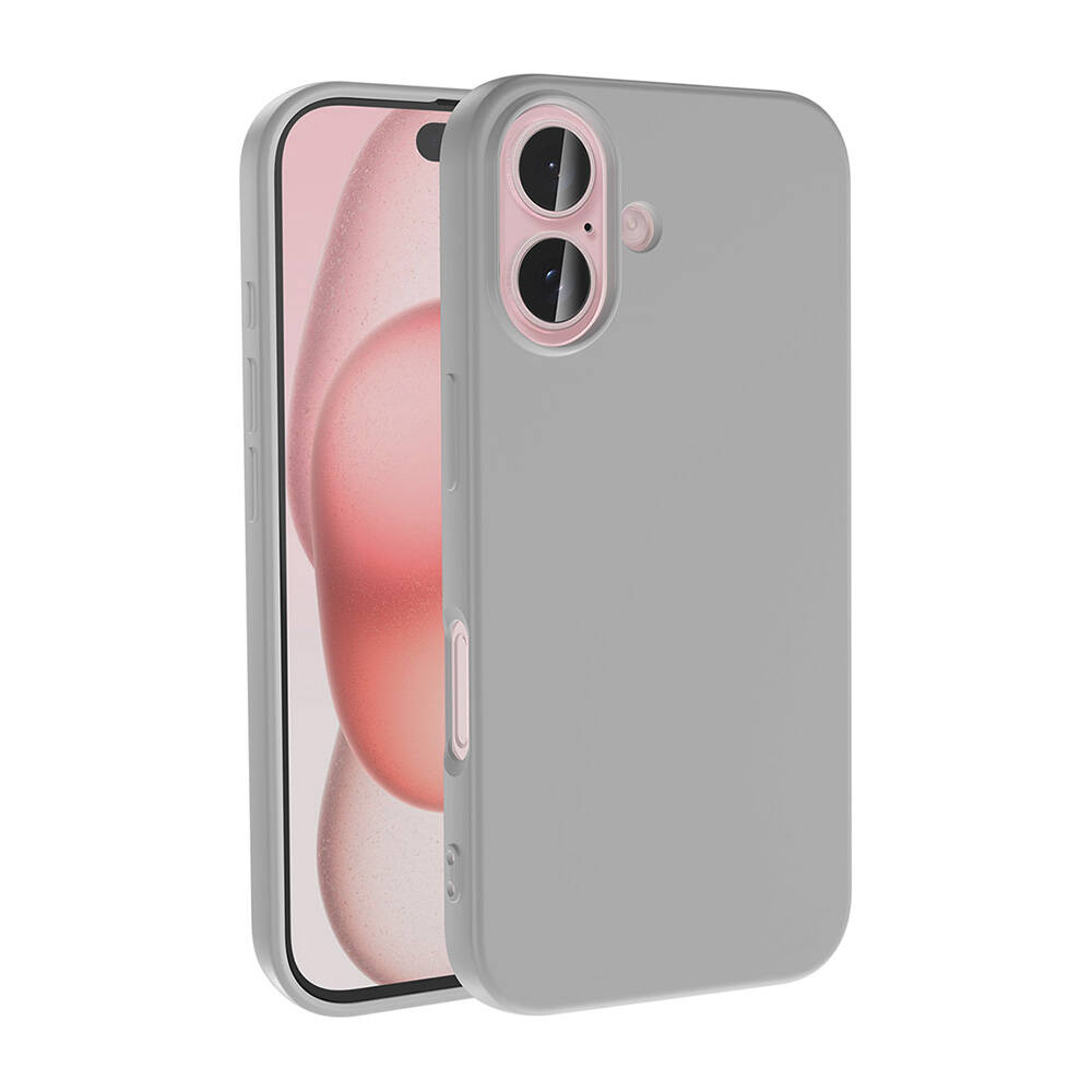 Gri bir kılıfı olan bir akıllı telefon. Ekran pembe bir görüntü gösteriyor. Kamera lenslerinin pembe bir halkası var.