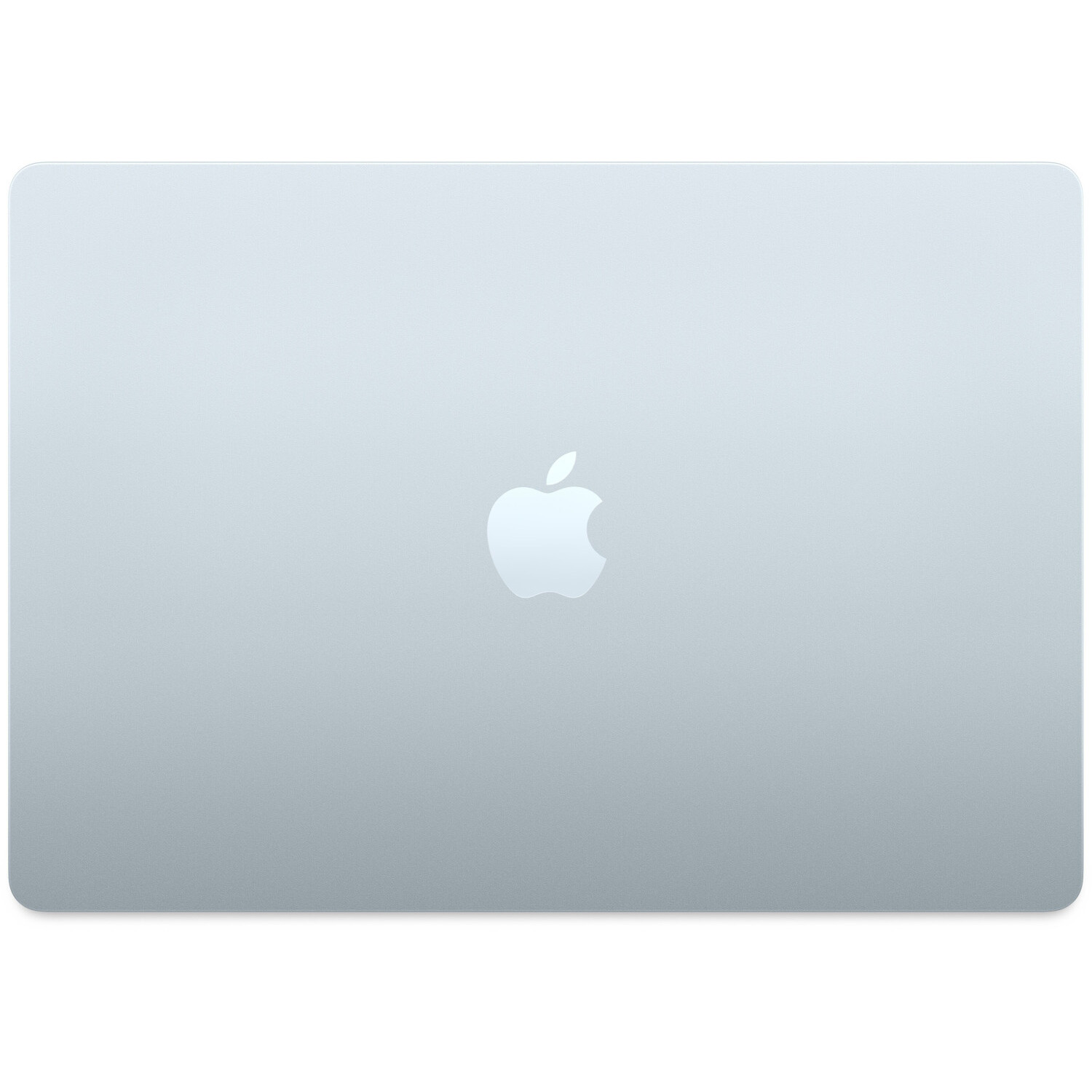 Jasnoniebieska pokrywa laptopa z logo Apple pośrodku. Pokrywa ma zaokrąglone rogi i gładką powierzchnię.