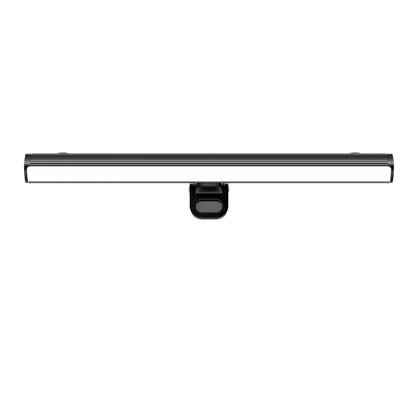Eine schwarze LED-Schreibtischlampe mit hellem weißem Licht, montiert an einem schwarzen Clip, vor weißem Hintergrund.