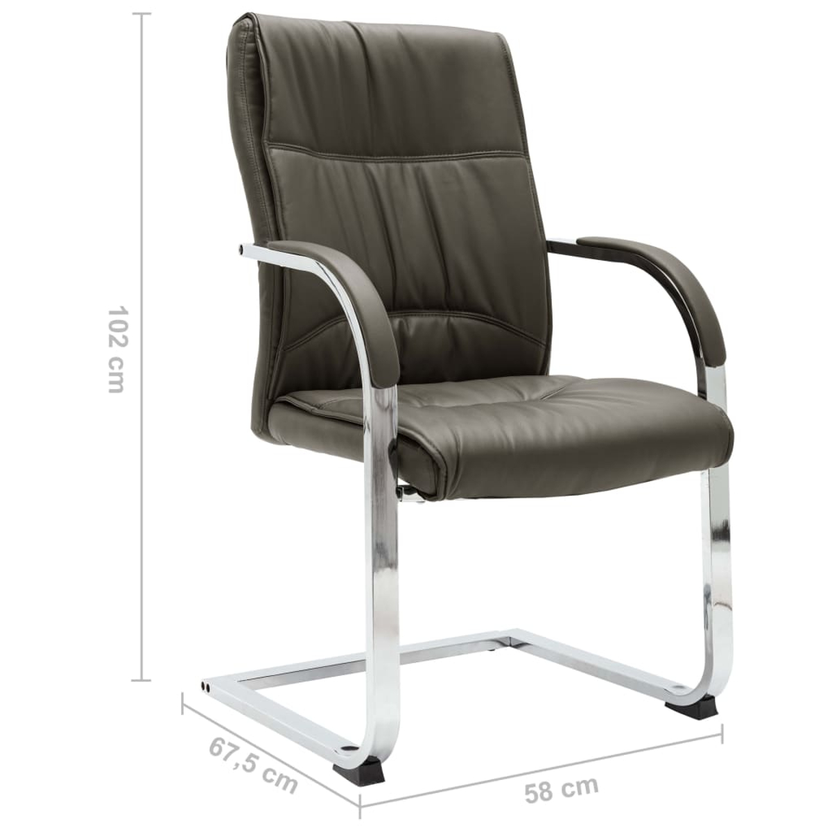 Ein brauner Leder-Bürostuhl mit verchromten Beinen. Abmessungen: 102 cm hoch, 67,5 cm breit und 58 cm tief.
