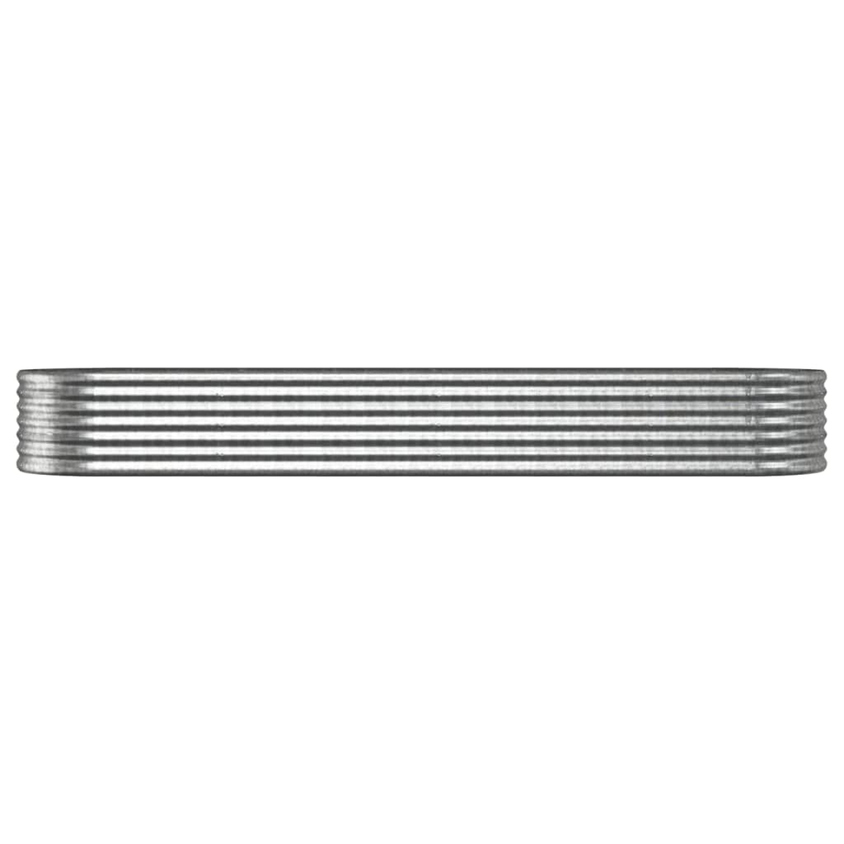 Ein rechteckiger, gewellter Metallgegenstand, wahrscheinlich ein Beet oder Behälter, wird horizontal vor weißem Hintergrund dargestellt.