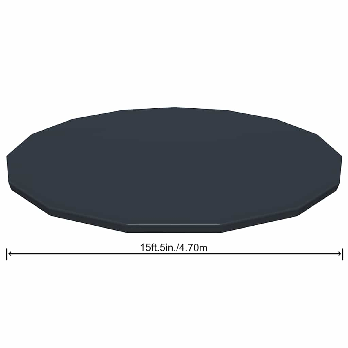 Ein dunkelgraues, vielseitiges, flaches Objekt. Eine schwarze Linie mit den Maßen 15ft.5in./4,70m befindet sich unter dem Objekt.