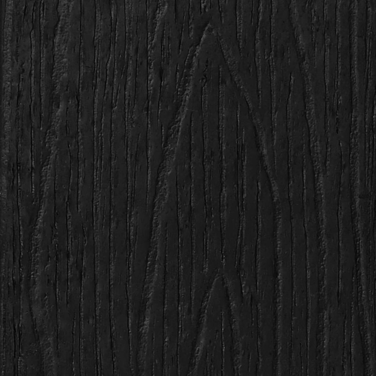 Nahaufnahme einer dunklen Holzmaserung. Vertikale Maserungslinien und feine Knoten erzeugen ein natürliches, strukturiertes Aussehen. Die Farbe ist tiefschwarz.