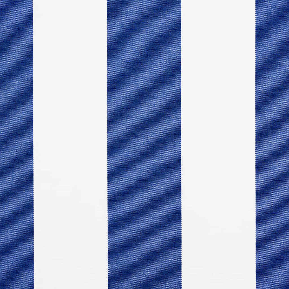 Nahaufnahme eines Stoffes mit abwechselnd vertikalen Streifen in Blau und Weiß. Die Textur ist sichtbar.