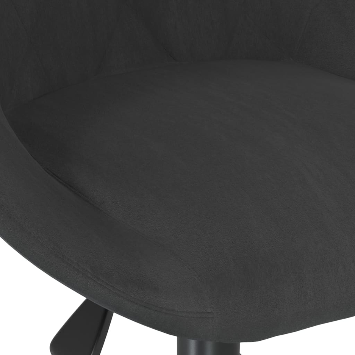 Nahaufnahme eines dunkelgrauen Bürostuhls. Sitz und Rückenlehne sind sichtbar, mit Fokus auf dem strukturierten Stoff und dem geschwungenen Design.