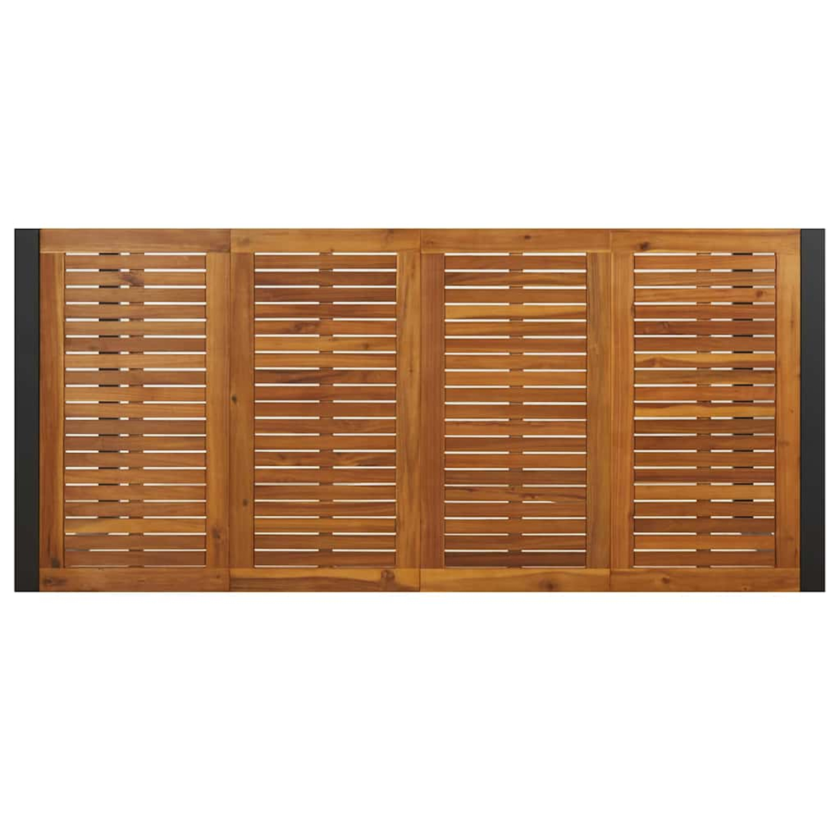 Ein Holzzaun mit horizontalen Lamellen. Der Zaun ist aus Holz gefertigt und hat eine rechteckige Form mit dunklem Rand.