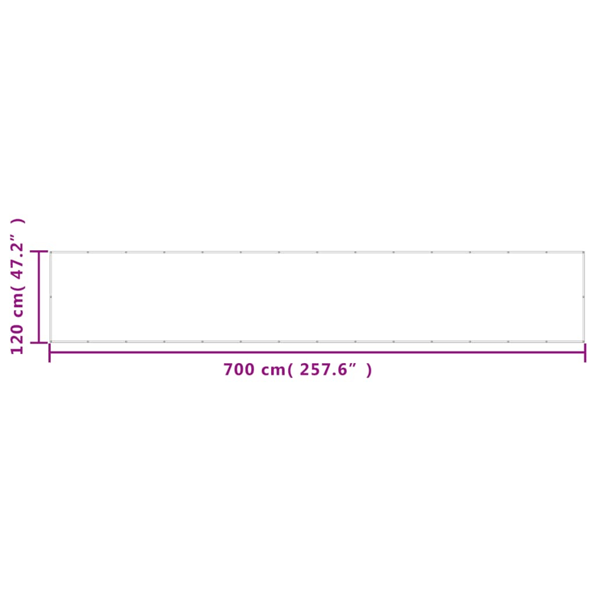 Diagramm, das ein Rechteck mit den Maßen zeigt: 120 cm (47,2") und 700 cm (257,6").